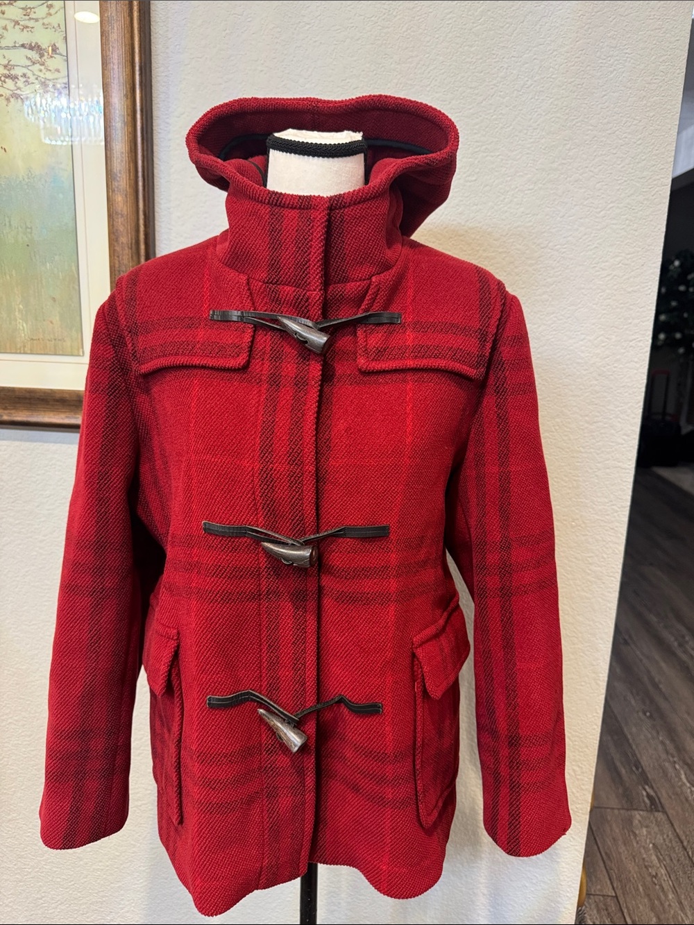 Authentic Burberry Hooded Red Duffle Coat Jacket